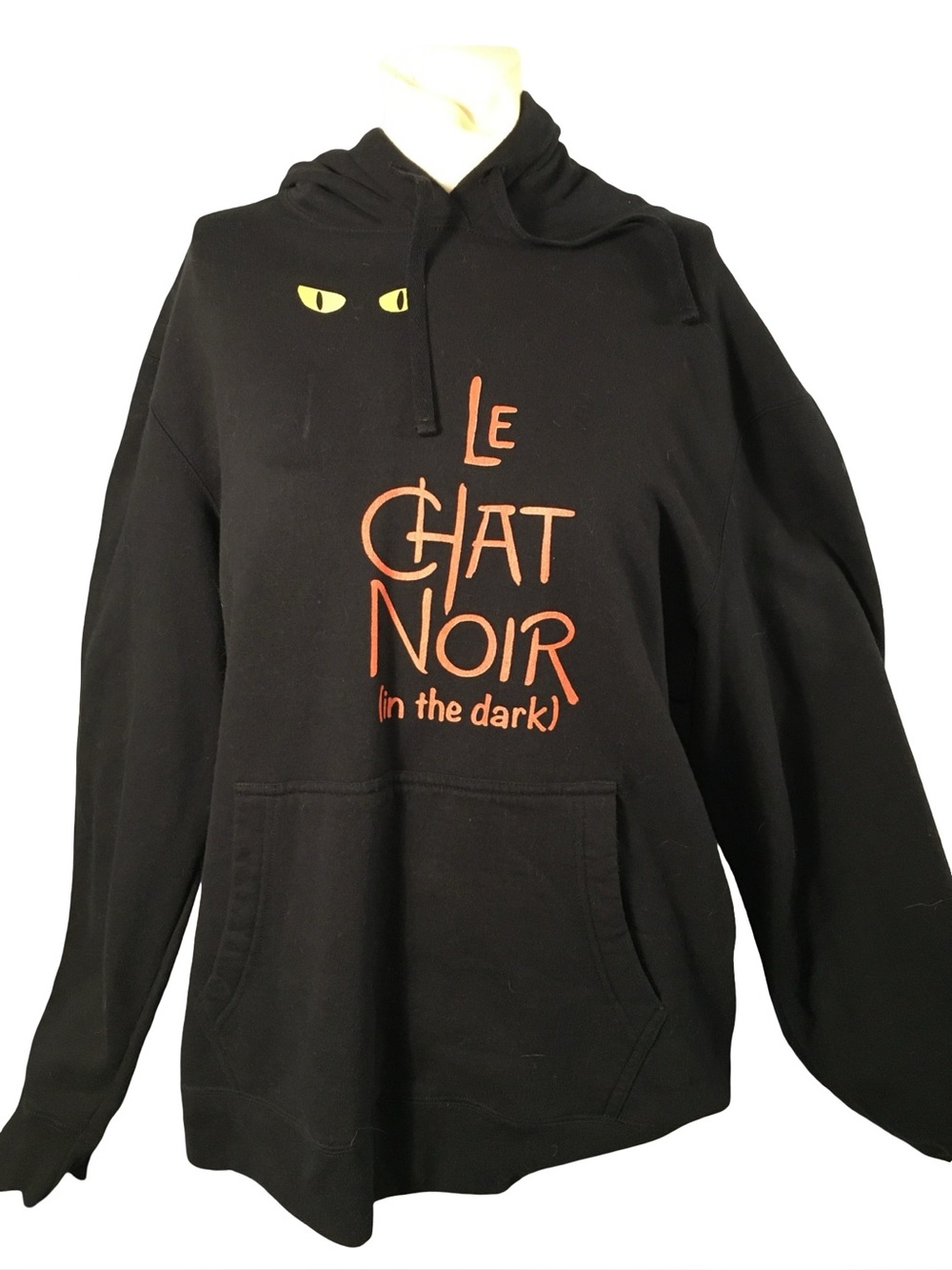Le Chat Noir Black Graphic Hoodie with Yellow Eyes